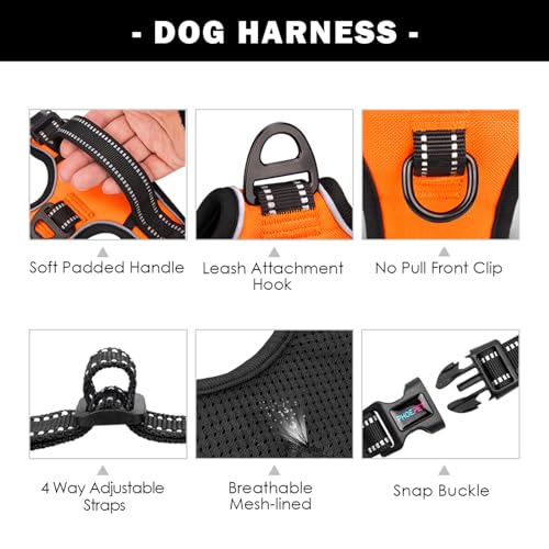 Reflective Dog Harness Large Breed Adjustable No Pull Vest (Extra Large / Orange)