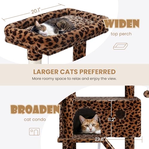 81in Multi Level Tall Cat Tree Tower for Indoor Kitties (Leopard Print)