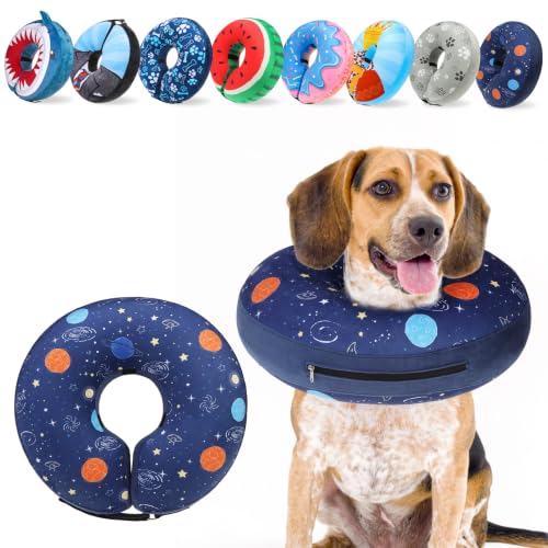 Soft Dog Cone Alternative After Surgery for Large Medium Dogs (Navy Blue Planet / M(Neck 13"-16"))