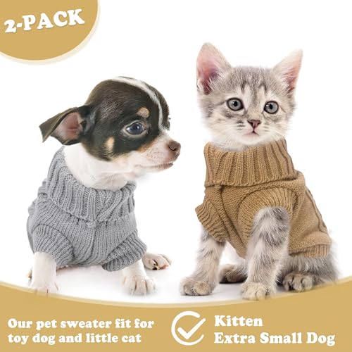 2 Pack Dog Sweaters for Small Dogs (XX-Small / Brown+Grey)