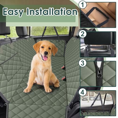 Waterproof Dog Car Seat Cover for Back Seat (Grayish Green / Small,Standard)
