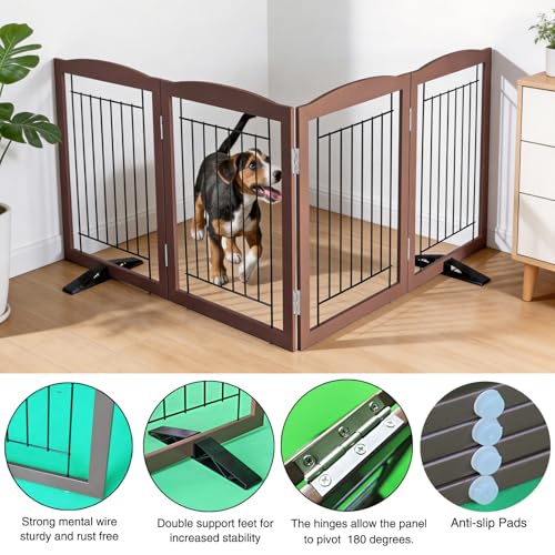 Freestanding Dog Fence Indoor (Brown / 【4 Panels】80''w x 32''h)
