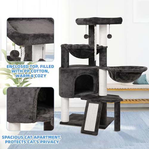 Xin Three Layer Cat Tree with Cat Condo and Two Hammocks (Small / Darkgray)