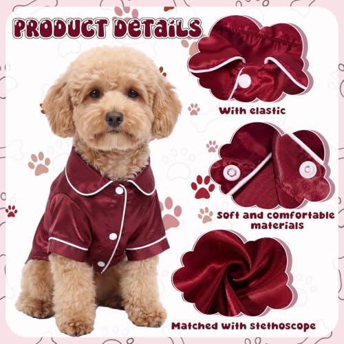 Dog Silk Pajamas Shirt Puppy Satin Pjs for Small Dog (M / Burgundy)