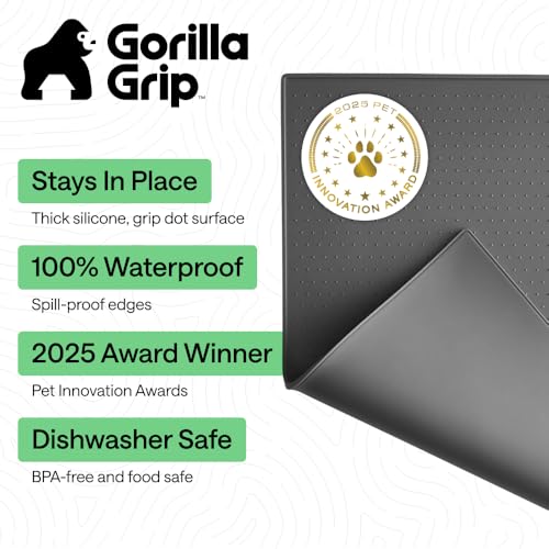Dog Food Mat 100% Waterproof Silicone (Charcoal / 32"l X 24"w)