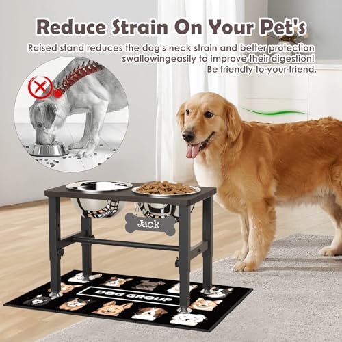Elevated Dog Bowls with Slow Feeder & Mat for Medium Large Dogs (Coffee-1.7L)