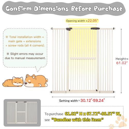 61.02" Extra Tall Pet Gate for Cat Dog 30.12" (61.02" H-cream / 30.12"-59.24" W)