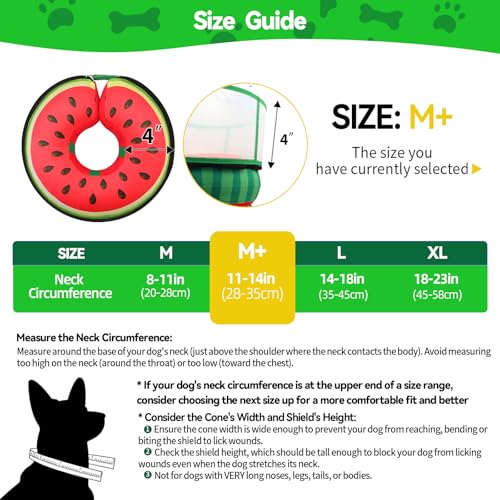 Upgraded Inflatable Dog Cone Collar to Stop Licking (M+ (Neck: 11-14") / Watermelon)