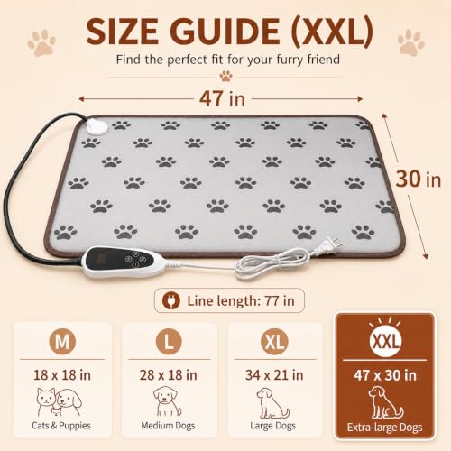 Extra Large Dog Heating Pad 47x30 in with Normally Open Function (47.0"L x 30.0"W)