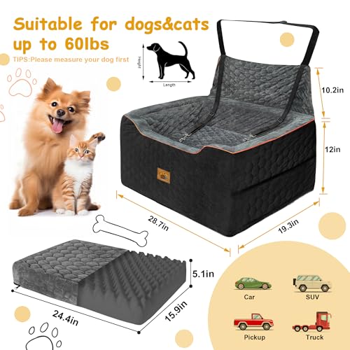 Dog Car Seat for Medium (Black Gray / Large)