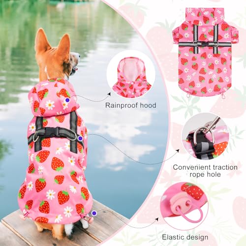 Dog Raincoats for Small Dogs (Strawberry Pink / S(Back 13.2", Chest 18.5", Neck 13.9"))