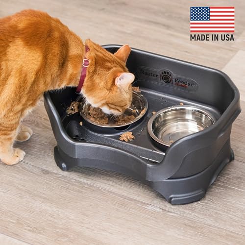 Neater Feeder Deluxe Mess Proof Cat Bowls Elevated (Cat with Standard Bowl / Midnight Black)