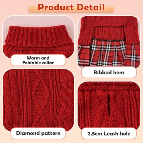 Small Dog Sweater Dress with Bowtie Turtleneck (X-Small (2-5lbs) / Red)