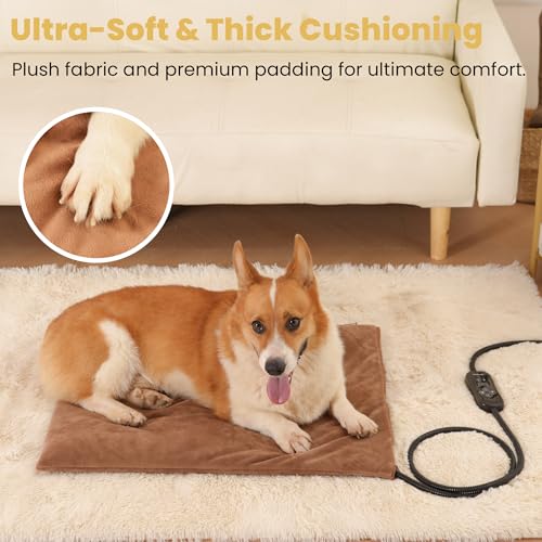 Large Dog Heating Pad & Heated Pet Bed for Big Dogs and Multiple Pets (Brown / L: 26" x 20")