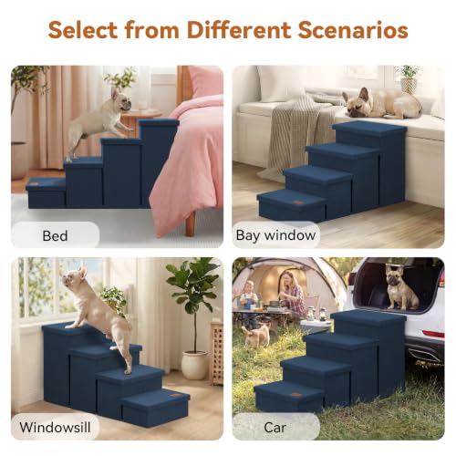 Dog Stairs with Storage (Navy Blue No Condo / 4)