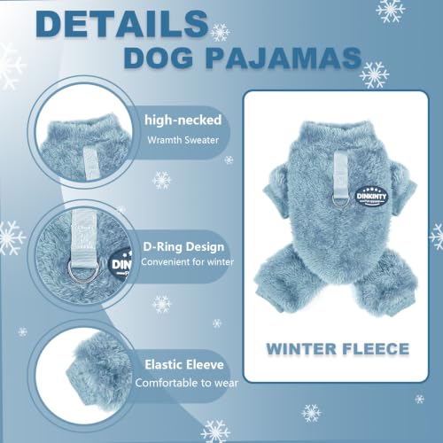 Fleece Dog Pajamas Winter Warm Dog Sweater for Small Dogs Thermal Soft Puppy Pjs Coat Stretchy Jumpsuit Doggie Pet Clothes Outfits Cat Apparel (Steel Blue / X-Small)