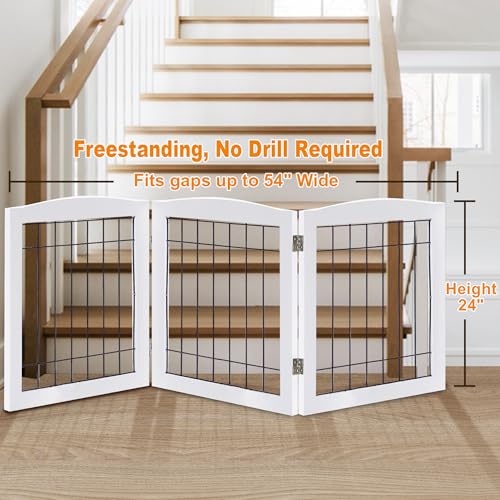 3 Panel Freestanding Foldable Wooden Dog Gate (24"Height-3 Panel / White)