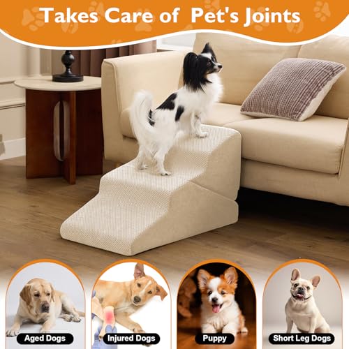 Dog Stairs for Small Dogs 16’’ H (Beige / Standard 15.5''x25.8''x16'')