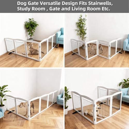 Freestanding Dog Fence Indoor (White / 【6 Panels】120''w x 32''h)