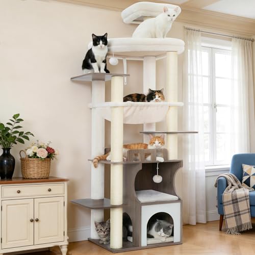 Modern Cat Tree Tower (70.9 inches / Rustic Gray)