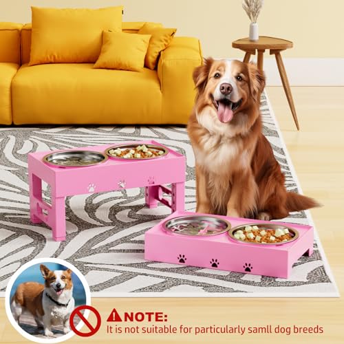 Elevated Dog Bowls with 2 Stainless Steel Bowls (For Medium Large Dogs / Pink)