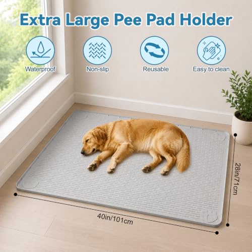 Silicone Dog Pee Pad Holder 40" x 28" Potty Training Tray (40"x28" / Light Gray)