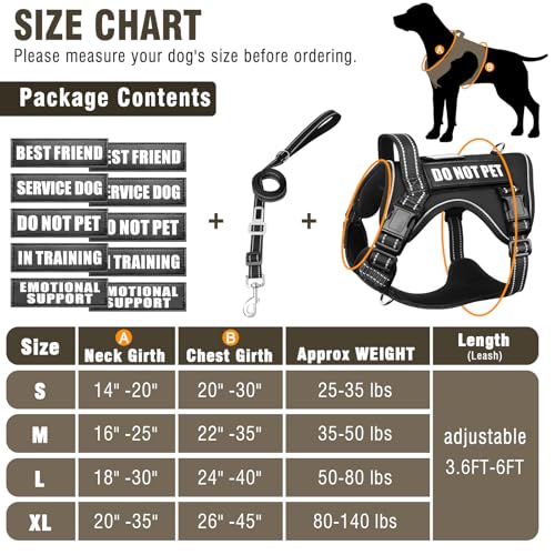 Tactical Dog Harness and Leash Set Medium Sized Dog+10 Dog Patches (Medium / Black)