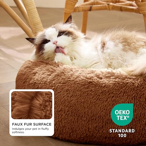 Calming Cat Beds Donut Round Washable Kitten Bed (20"L x 20"W x 6"Th / Copper)