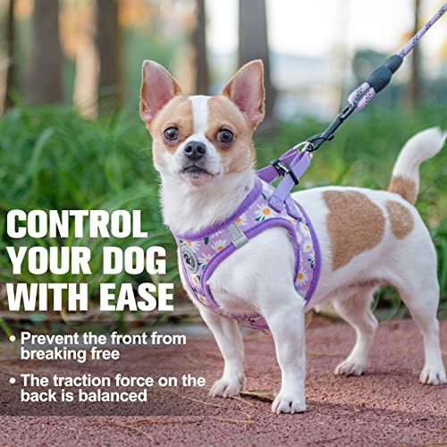 Dog Harness Medium Sized and Leash Set (Medium(Chest Girth 16" - 18") / Purple Daisy)