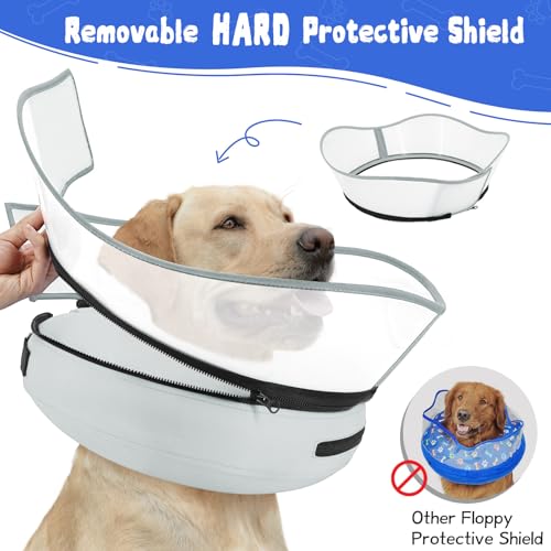 Elevated Inflatable Dog Cone Collar Alternative After Surgery (Solid Grey / L(Neck 12"-16"))