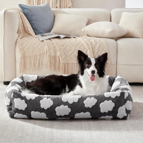Cute Dog Bed Medium Size Dog (Cozy Clouds Grey / M (30"x24"x8"))