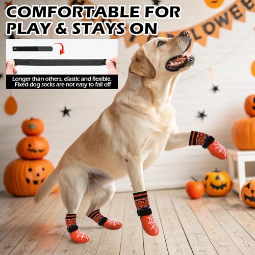 Halloween Anti Slip Dog Socks to Prevent Licking Paws (Small (4 Count) / Halloween Orange)