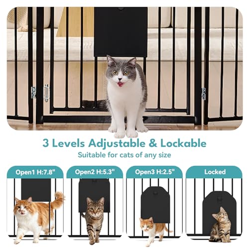Freestanding Dog Gate with Cat Door for Indoor & Outdoor (Black / 【4 Panels with Cat Door】30''Tall, 104" Wide)