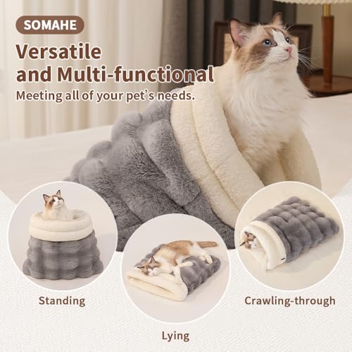 Cat Sleeping Bag for Indoor Cats (21.7"L x 17.7"W / Cream Beige)