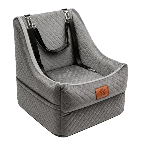 Dog Booster Car Seat for Small to Medium Dogs Up to 35 lbs (Grey)