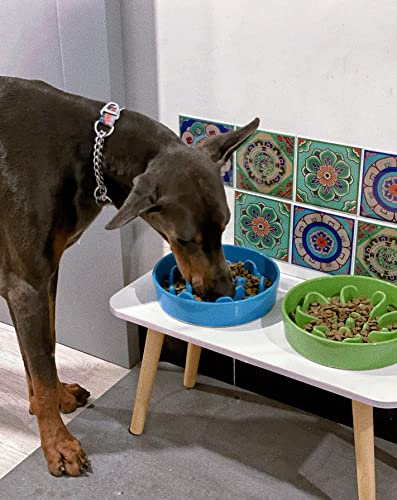 Dog Bowls Slow Feeder Ceramic (Vortex Blue / M-1.5 Cups)
