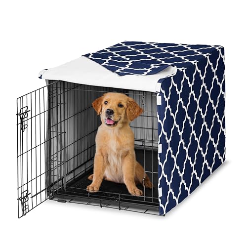 36in. Medium Dog Crate Cover (Navy and White Trellis / 36.0"L x 23.5"W x 24.0"H)