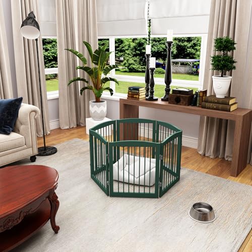 Freestanding Pet Gate for Dogs (24" Height-6 Panel / Green)