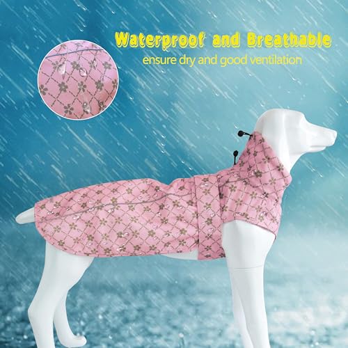 Adjustable Waterproof Dog Raincoat for Dogs (Gold Cheery Blossoms Pink / XX-Large(55-77lb))