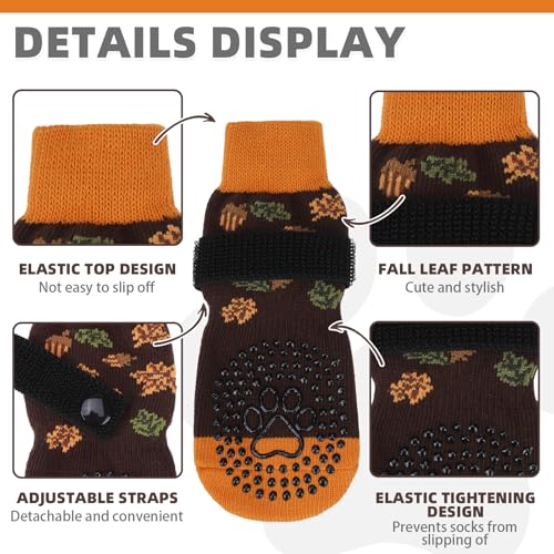 Fall Anti Slip Dog Socks for Hot (Autumn Leaf Brown / Medium (4 Pack))