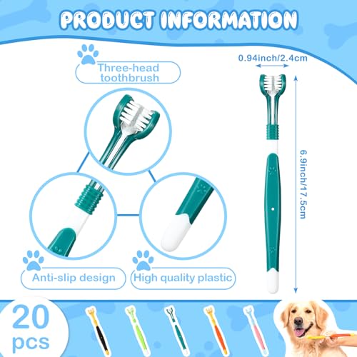 20 Pcs 7 Inch Dog Toothbrush 3 Sided Pet Teeth Cleaning Brush Dental Care Suitable for Dog Most Pets Cat Puppy Kitten Different Teeth and Mouth Shapes Cleaning