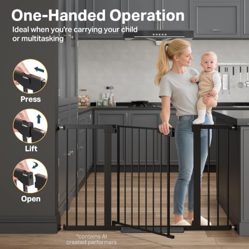 29.7 51.5 in Extra Wide Baby Gate for Stairs (Black / 29.7-51.5"W x 30.5"H)