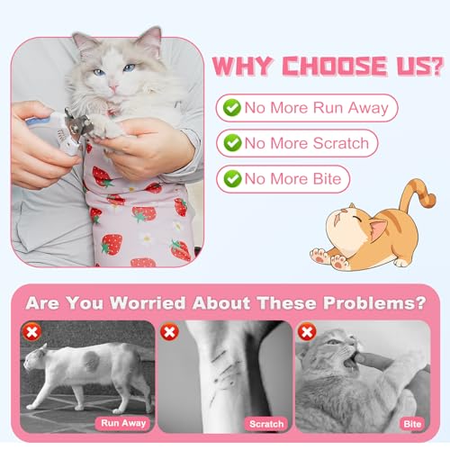 Cat Grooming Wrap for Nail Trimming (L-27.6in ( Weight:＜ 17lbs ) / Srawberry)