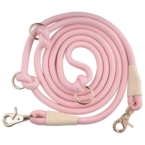 Multifunctional 8.5 ft Nylon Rope Hands Free Dog Leash for Running Small Medium Large Dogs (Pink / 8.5FT x 10MM)