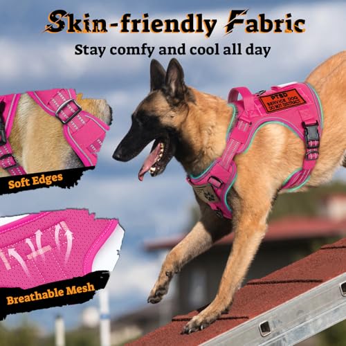 Tactical Dog Harness for Large Dogs (L(Chest:22"-37",Neck:21.1"-30.3",Back:8.3") / Rose Red)