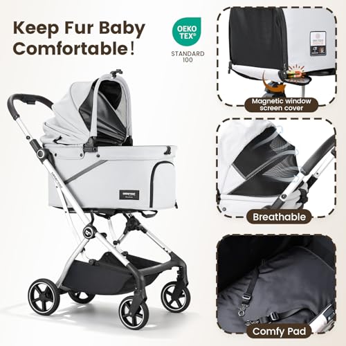 Beberoad Dog T4 Max Stroller for Small Medium Pets Elevated Viewing (T4 Max Gray)