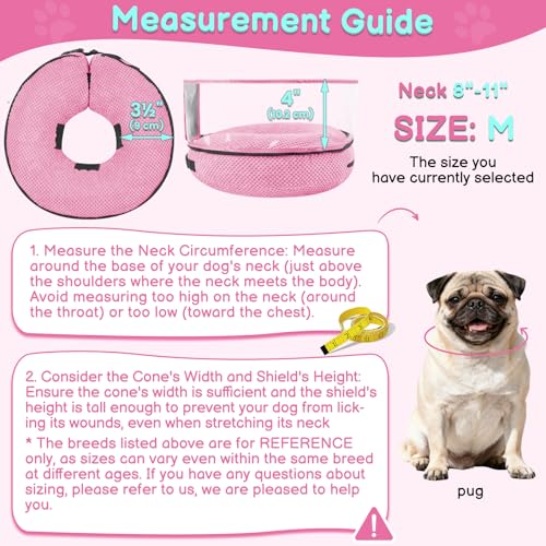 Inflatable Dog Cone with Clear Shield for Added Coverage (Pink / M (Neck: 8"-11"))