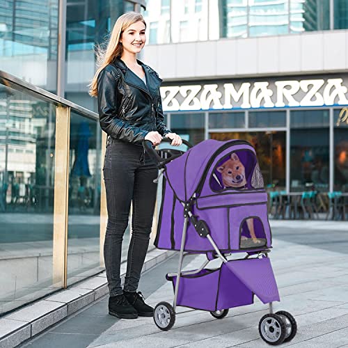 3 Wheel Foldable Pet Stroller (Purple / 3 Wheels)