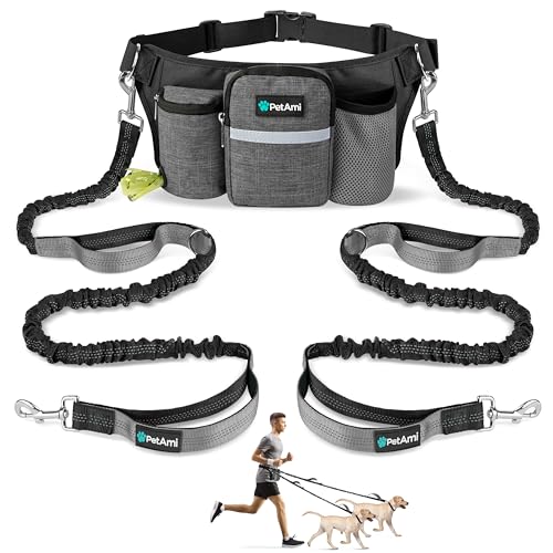 Premium Hands Free Dog Leash for 2 Dogs (Charcoal Grey / 2 Leashes)