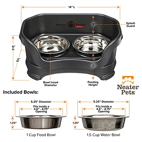 Neater Feeder Deluxe Mess Proof Cat Bowls Elevated (Cat with Standard Bowl / Midnight Black)